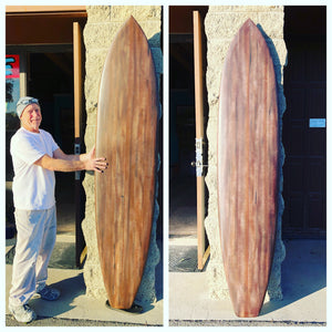 faux redwood surfboard